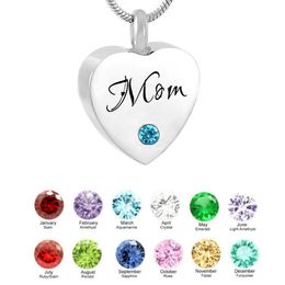 Cremation Urn Jewelry heart pendant MOM Birthstone Memorial Ash Keepsake Necklace228S