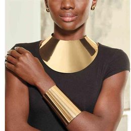 Liffly African Big Chokers Necklaces for Women Statement Metal Geometric Collar Necklace Bracelet Indian Party Jewellery Sets 210720174P