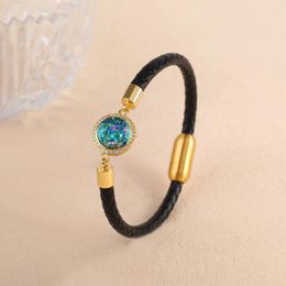 Charm Bracelets Simple Round Colourful Opal Leather Rope Bracelet Shiny Cubic Zirconia Wrist Bangles For Women Girl Exquisite Jewellery Gifts