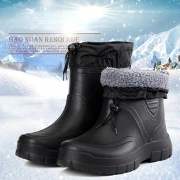 Simple Solid Color Male Boots Outdoor Men's Cotton Boots Winter Non-slip Cotton Warm Mens Waterproof Boots Botas Para Hombre 231226