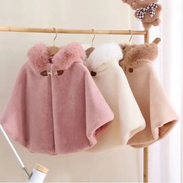 Girls Cashmere Outerwear Trench Children Winter Shawl Cloak Baby Toddler Girl Coats Pink Velvet Cloak Jacket Thick Kid Clothing 231225