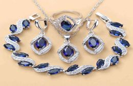 925 Sterling Silver Wedding Accessorie Bridal Jewellery Sets With Natural Stone CZ Blue Bracelet And Ring Sets 2201133175111