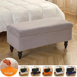 Chair Covers Solid Colour Storage Stool Cover Elastic Velvet Bedside Ottoman Footrest Rectangle Piano Seat Slipcover Furniture Protector