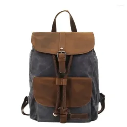 Backpack Fashion Natural Leather Laptop Boy Girl School Backpacks Men Women Travel Bag Big Waterproof Canvas Large Capacity Bags