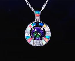 Whole Retail Fashion Jewelry Fine Multi Fire Opal Stone Sterling Sliver Pendants and Necklace For Women PJ170827119192528