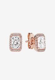 CZ diamond Earring Women Rose gold plated Fashion Jewelry for P 925 Silver Clear Square Sparkle Halo Stud Earrings with Original box1145458