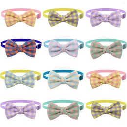 Dog Apparel 50/100Pcs Tartan Textile Plaid Bows Adjustable Collar Pet Accessories Bow Ties For Small Dogs Cat Grooming