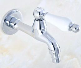 Bathroom Sink Faucets Polished Chrome Brass Single Hole Wall Mount Faucet Washing Machome Out Door Garden Cold Water Taps Dav162