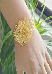 Bangle Gold Metal Hollow Flower Open Cuff Arm Bracelet For Women India Bridal Wedding Accessories Luxury Women039s Bracelets Je7407512