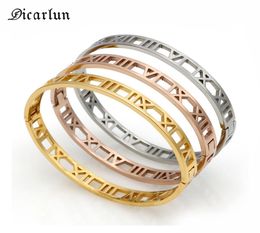 DICARLUN Roman Numerals Gold Bracelet Bangle Hollow Stainless Steel Roman Women Silver Drop Jewellery 20191025774