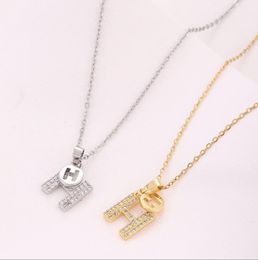 Pendant Necklaces Cross border gold diamond inlaid letter pendant in Europe and America, titanium steel necklace in Instagram style, fashionable and versatile