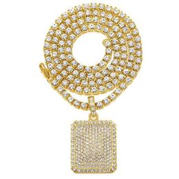 Hip Hop Large Size Dog Tag Full Crystal Rhinestone Pendant Necklaces Bling Bling Jewellery 24inch Tennis Chain For Men Women304z