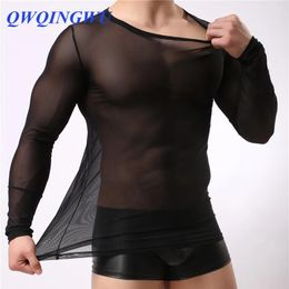 Underpants Mens Undershirt Gay Clothing Nylon Mesh Shirt Men See Through Sheer Long Sleeves T Shirts Male Sexy Transparent Shirt Underwear