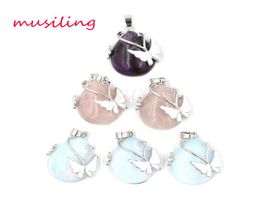 Water Drop Butterfly Pendants Necklace Chain Natural Stone Jewellery Pendulum Silver Plated Charms Amulet European Fashion Jewellery F1607849