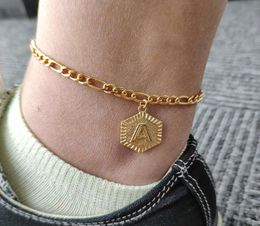 AZ Initial Letter Anklet for Women Stainless Steel Anklets 21cm 10cm Extender Gold Chain Alphabet Foot Accessories Jewelry4984511