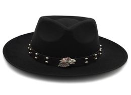 Fashion Fascinator Felt Fedora Hat for Dad Men Winter Autumn Chapeu Feminino Jazz Hat Gentleman Sombrero Dad Eagle Punk Belt3567463