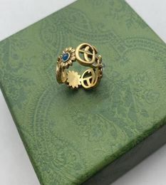 Designer Ring Golden Flower Pattern Love Luxury Rings Blue Diamond Fashion Womens Jewellery Men Shining G Letter With Box2615892
