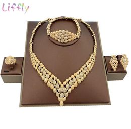 Liffly Jewelry Sets Nigerian Beads Bridal Wedding African Costume Dubai Gold Neckace for Women Jewelry Set8633351