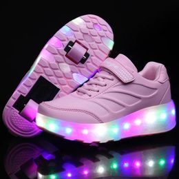 Shoes Led Kids 2 Wheels Skates Shoes Roller Outdoor Sneaker Detachable Skating Boys Girl 2 Row Black Gift Sliding Battery Rechargeable