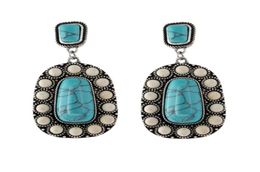 Earrings Vintage White Small Bead Square Stone Long Earring Ethnic Natural Blue Turquoises Dangle For Women Fashion Boho Jewellery 85637822