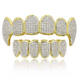 Hip Hop Jewelry Mens Grills 18K Gold Plated All Iced Out Diamond Grillz Teeth Bling Shiny Rock Punk Rapper4429715