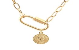 Pendant Necklaces Stainless Steel Coin Saint Benedict Medal Carabiner Necklace For Women GoldSilver Colour Metal Virgin Mary Spira1124382