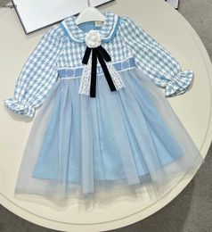 Brand girl dress Multi color plaid design baby dresses Size 110-160 designer child skirt Flower tie decoration toddler frock Dec20