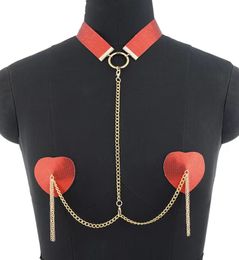 Sexy Metal Chain Linked Nipple Cover With Choker Nipple Pasties Reusable Women Bondage Choker Collar Body Chain Sex Games Toys