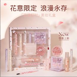 HiVi Flower language light time Gift Box Lip Glaze Jelly Mirror Waterproof Lipstick Transparent Blush Eye Shadow Makeup 231225