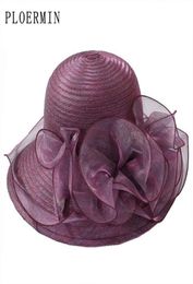 Organza Sun Hats Women Flower Summer Wedding Caps Female Elegant Floral UV Church Hats Fashion 2206013817564