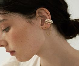 Single Piece Natural Pearl Tassel Ear Cuff Without Piercing Ferromagnetic Clip for Women Minimalist Earrings5386958