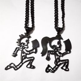 Stainless Steel Hatchetman BLACK juggalette Skeleton 2 S steel CHARM INSANE CLOWN POSSE TWIZTID RARE &black Curb chain neckl3009