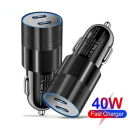 40W Dual PD Car Charger Quick Charger QC 3.0 Type C SCP Fast Charging For iPhone 15 14 Pro Max Xiaomi Samsung S24 S23 Redmi Tablet