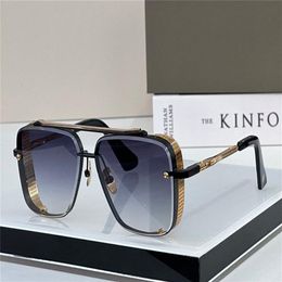 men sunglasses design pop TOP limited edition SIX men K gold retro square frame crystal cutting lens with grid detachable goggles206F