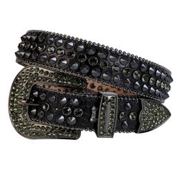 Western Cowboy Bling Black Diamond Crystal Rhinestones Belt Black Crocodile Leather Studded Spike Rivet Belt Removable Buckle for5908500