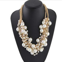 Chokers Fashion Multi Gold Chains Cross Pearl Rhinestones Choker Statement Necklaces Bijouterie For Women Dress CE1832242o