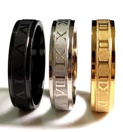 36pcs Gold Silver Black Etched Roman Numerals Mens Womens Stainless Steel Rings Comfortable Jewellery Width 6mm Anniversary Gift4478980