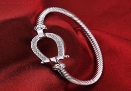 Bangle Silver Plated Filled Horse Shoe Water Drop Bracelet Fashion Jewellery Rhinestones Women Love Valentine039s Day Gift6713278