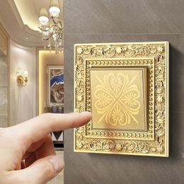 Luxurious metal hand polished button switch pattern engraving control panel on the wall lighted light 1 2 3 gang 1 2 way 231225