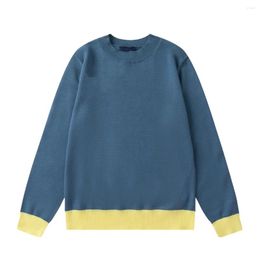 Men's Sweaters High Quality European Station Autumn Style Blue Green Patchwork Letter Jacquard Sweater Knitted For Both Men And Women