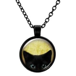 Customised Vintage Glass Cats Charms Necklace Silver Antique Bronze Matt Black Magic Time Gem Pendant Sweater Necklace Gift Jewelr245w