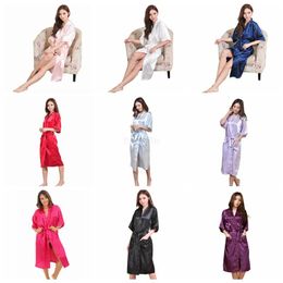 Lounge 9Colors Women Silk Solid Robe Bridal Wedding Bridesmaid Bride Gown kimono Long Pyjamas Summer Night Lady Sleepwear LJJA250816