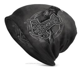 Berets Bonnet Hats Vikings Men Women39s Knit Hat Mjolnir The Hammer And Raven Winter Warm Cap Hip Hop Skullies Beanies CapsBere9525637