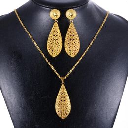 Earrings & Necklace Dubai India Gold Women Wedding Girl Pendant Jewellery Sets Nigerian African Ethiopia Party DIY Charms Gift Ws37285V