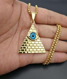Hip Hop Iced Out Ancient Egypt Pyramid Eye Pendant Necklace For WomenMen Gold Chain Stainless Steel Egyptian jewelry3683203