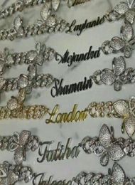 Custom Name 9MM Butterfly Cuban Link chain Namplate Pink Butterflys choker Cz Punk Miami Link Bling Bling Hip Hop Jewellery For Gift9721120
