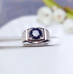 Cluster Rings Per Jewelry Men Ring Natural Real Black Sapphire Round 23ct Gemstone 925 Sterling Silver2474162