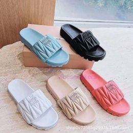 designer house slippers miumius flats shoes Type Slippers for Women's Summer Outwear Shop Wrinkled Leather Thick Sole Increase slip Wear resistant Beach Slippers