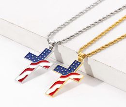 Pendant Necklaces Crucifix Necklace For Men Women Gold Chain Stars And Stripes Flag Jesus Link Wholesale Jewelry8997941