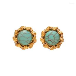 Stud Earrings Fraya Turquoise Round Petal S925 Sterling Silver Pin 18K Gold Plated Jewellery 2023 Trendy Women's Earring